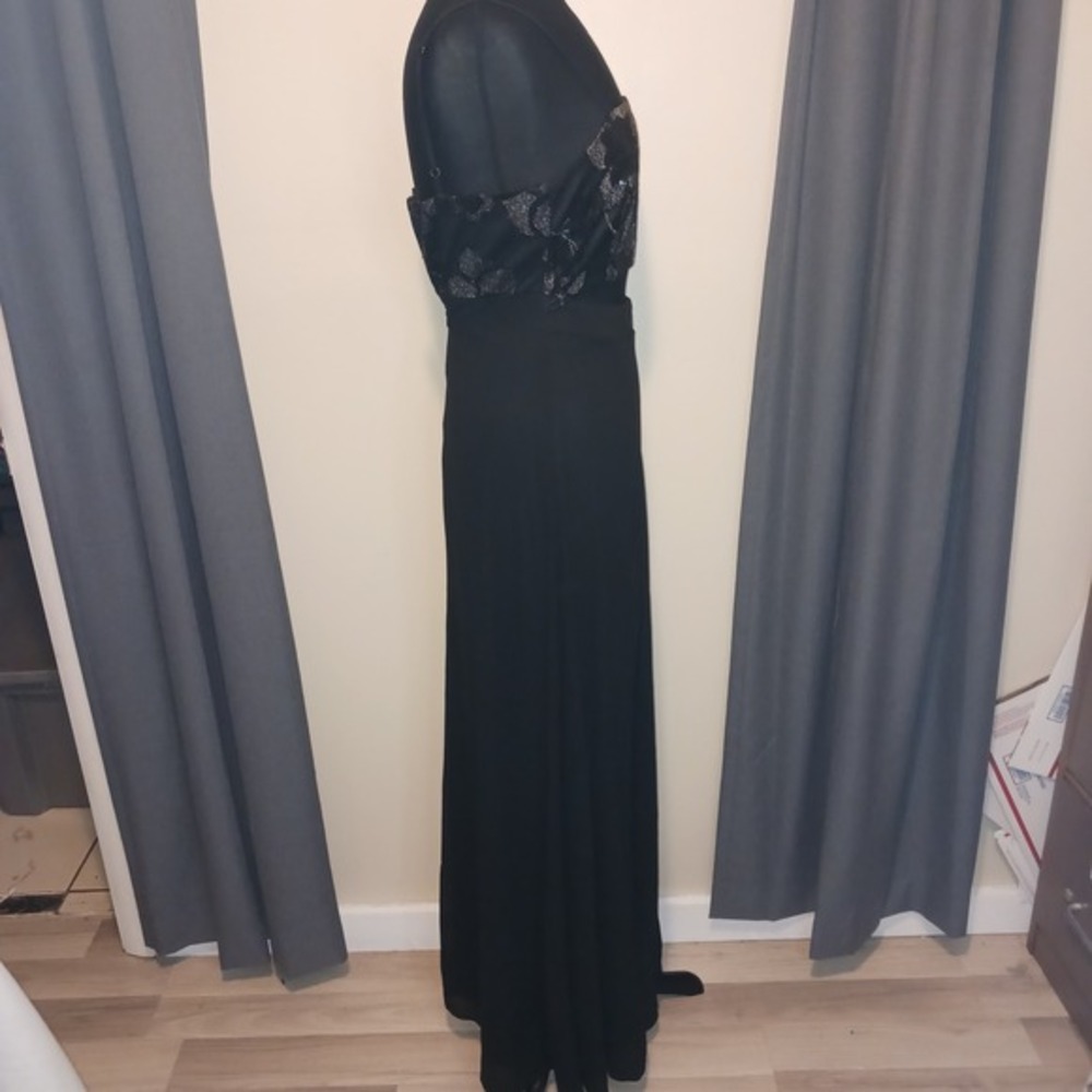 Lulus Sexy Black Sequin cut out Bodice Evening Gown‎ Dress Slit Formal Wear S - Picture 8 of 8